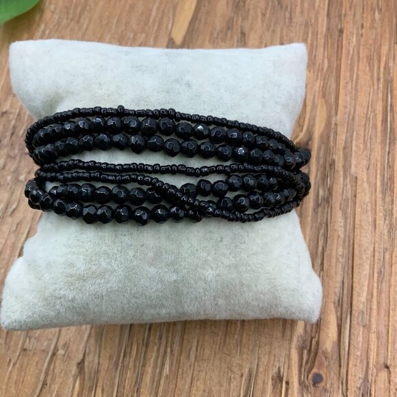 Premier Designs Black Multi Strands Beaded Layered Bracelet - Picture 4 of 5